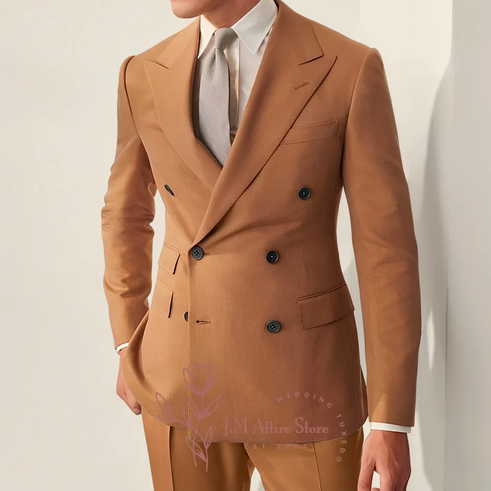 

Men's Boutique Business Suits in Tan Double-breasted Blazer for Wedding Formal Groom Custom Tuxedos 2 Pcs Set Blazer Pants