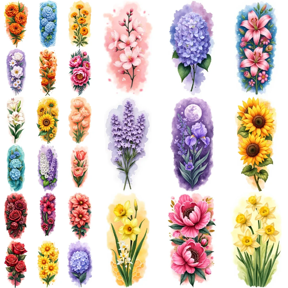 

9pcs Temporary Tattoo Colorful Realism Sunflower Stickers Lily Stickers Floral Stickers For Shoulders Back Thighs