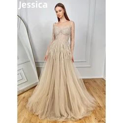 Jessica Glitter Sequins Prom Dress Luxury Tulle Long Sleeves Wedding Evening Dresses Vestidos De Fiesta Elegantes Para Mujer2024