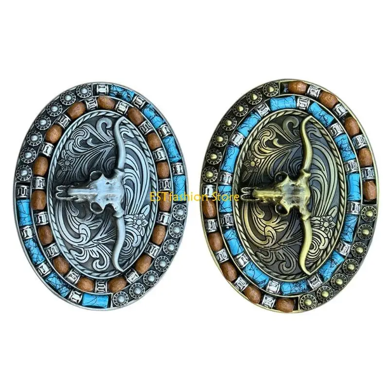 Y5GC الرجال الموضة حزام مشبك متعدد الألوان معدن الثور الجمجمة المراهقين روك حزام الخصر مشبك