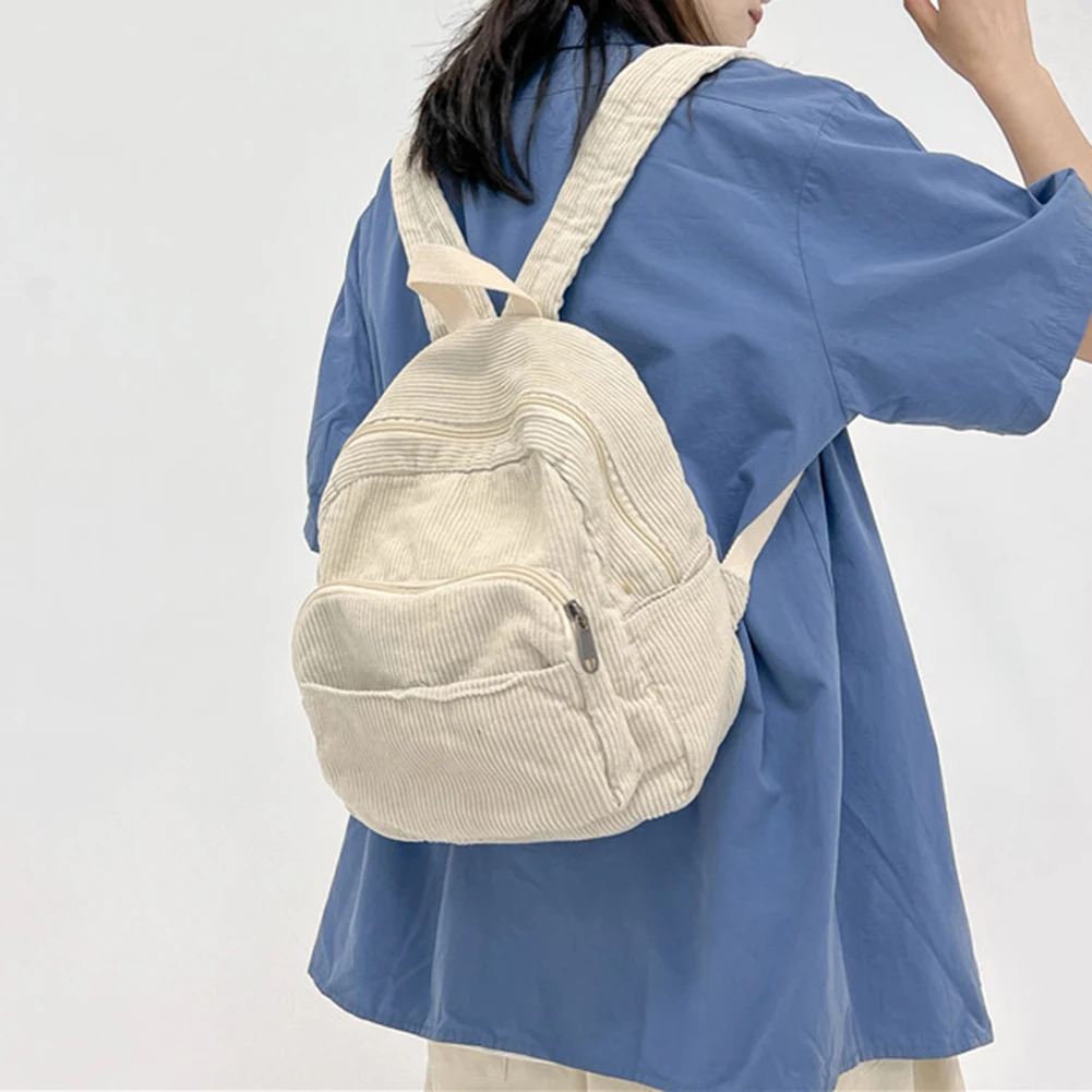 Corduroy Mini Backpack Multiple Pockets School Bag Classic Solid Color Shoulder Bag S/M/L Soft Unisex Female Commuter Travel Bag