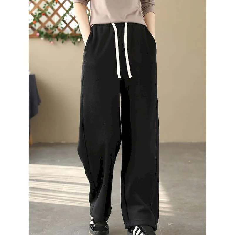 Wide Leg Pants Women Solid Plush Sporty Sweatpants Women Casual Vintage Elastic Waist Streetwear Women Clothing Lantern Pants