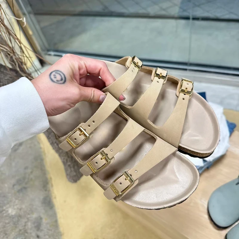 

New leather Birkenstocks cork flip-flops Women couple vintage summer wear Muller slippers stylish casual beach sandals