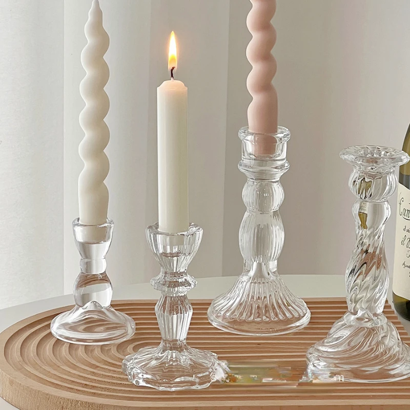 European retro glass candlestick table decoration ornaments ins photo props long candle aromatherapy candle candlestick