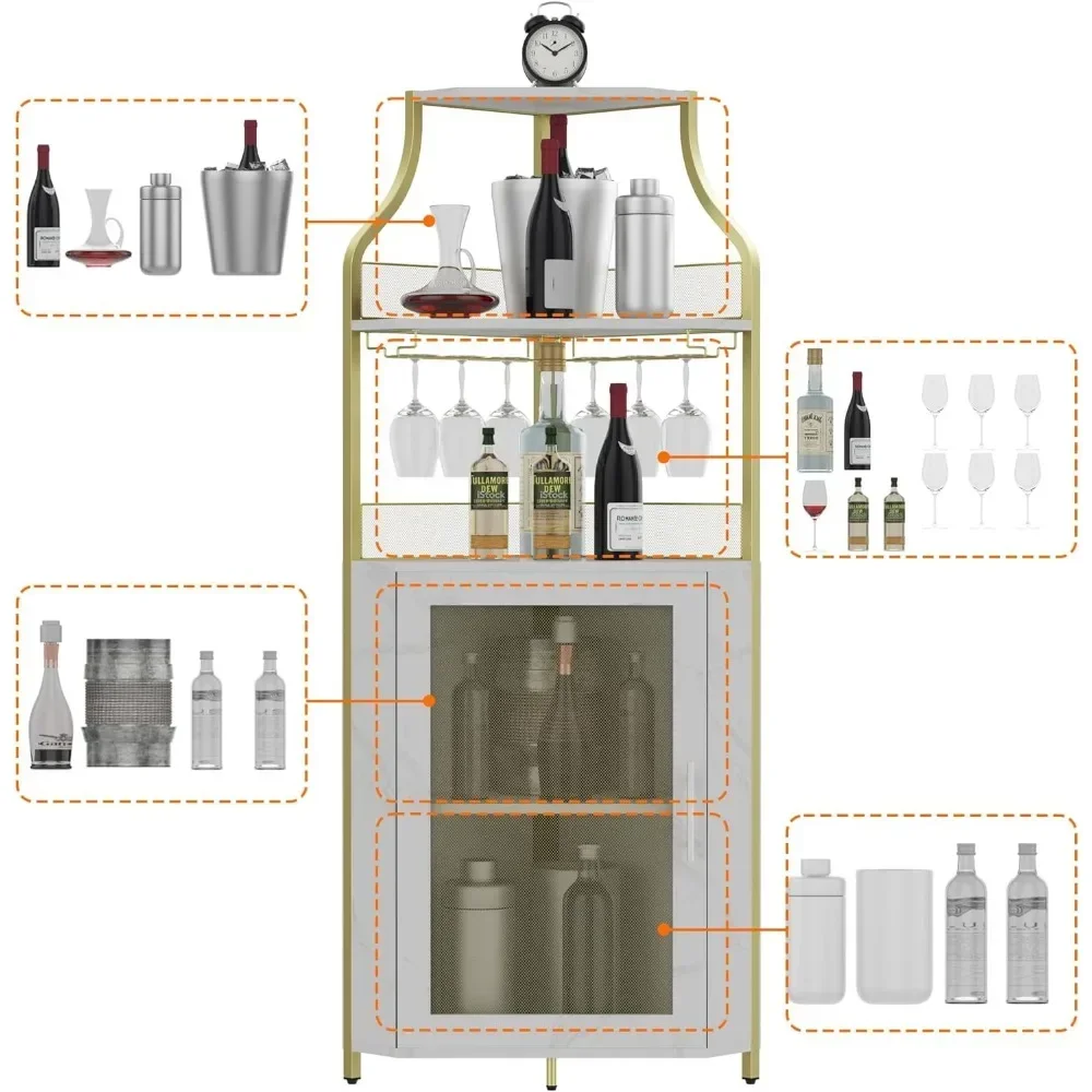 Corner Wine Cabinet with Removable , Wine Bar Cabinet with Barn Door and Adjustable Shelves, Industrial Wine Cabinet