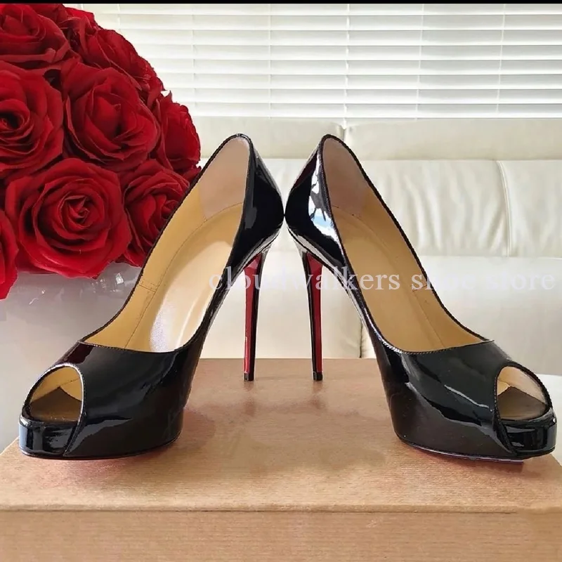 

Classic Shiny Patent Leather Sexy Peep Toe Elegant Women's Pumps Platform Slip On Stiletto Pumps Office Lady Concise Suit Shoes