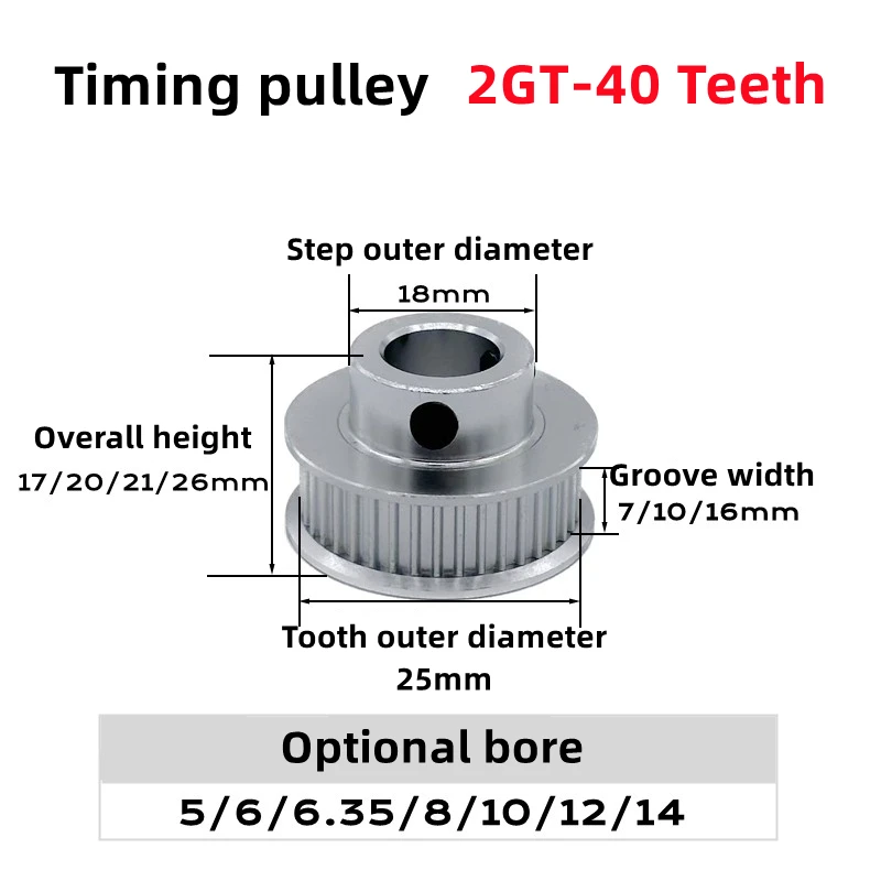 

1Pcs GT2 Pulley BF-type 40 Tooth Bore 5mm 6mm 8mm 10mm Teeth Timing Gear Alumium For 2GT Belt Width 6/10mm for 3D Printer Parts