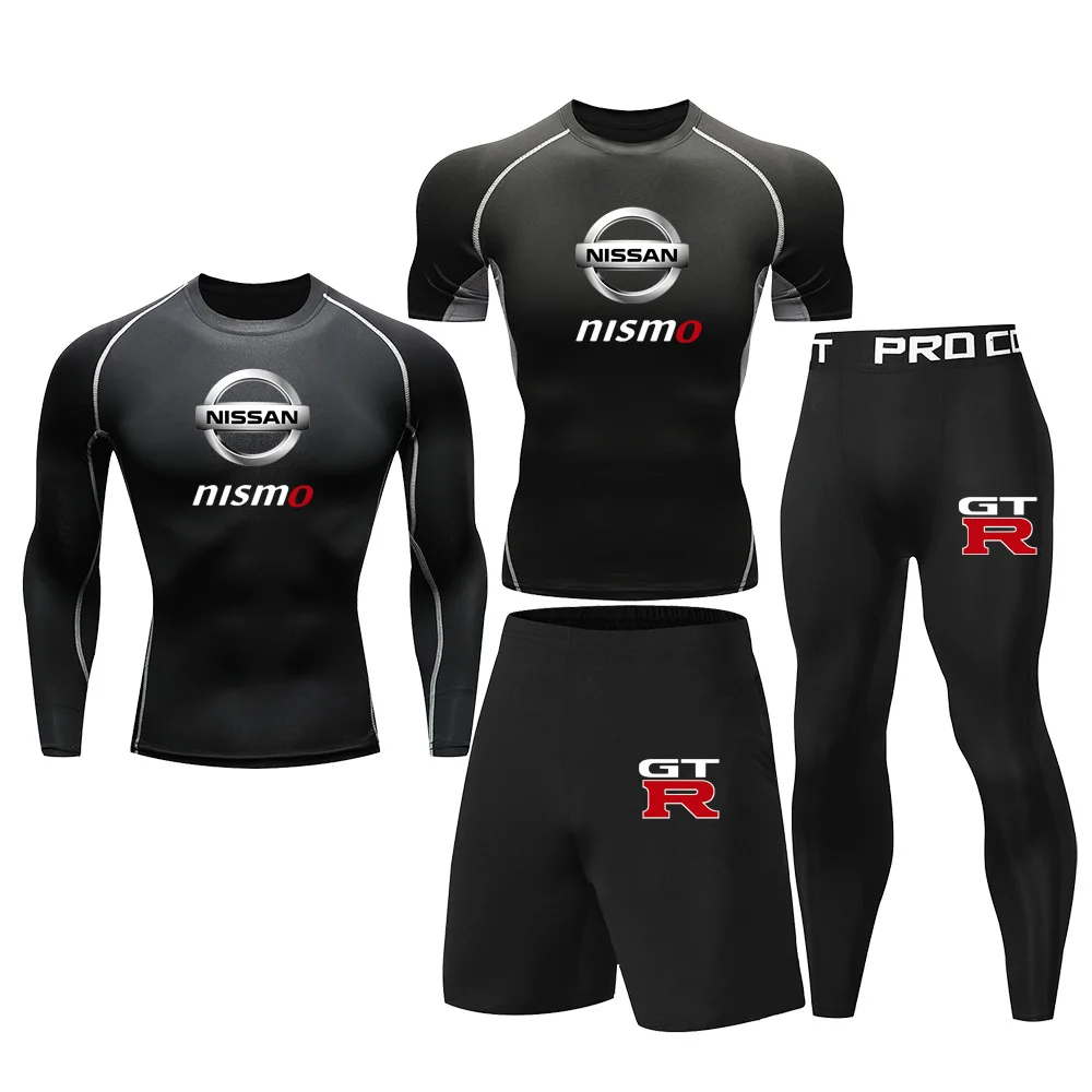 Men's autumn Nissan black fitness suit four piece set