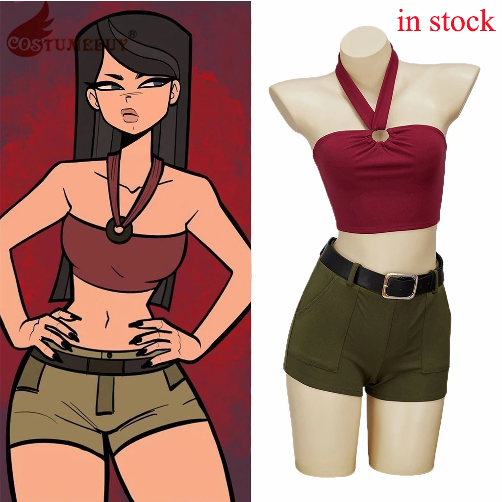 Total Drama Heather Cosplay Costume Sexy Red Halter Crop Top Shorts Set with Belt Women Girls Halloween Costume