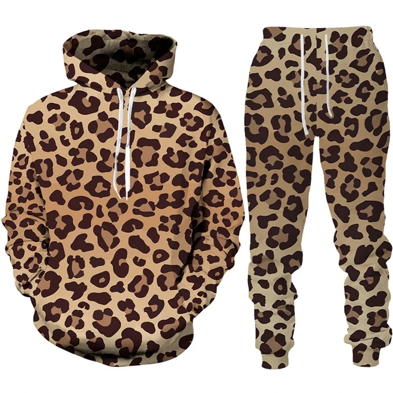 Kids Sweatshirts Set 3D Print Spotted Leopard Boys Girls Hoodie +Pants Two Piece Loose Long Sleeve Pullover Sweatshirt Clothing