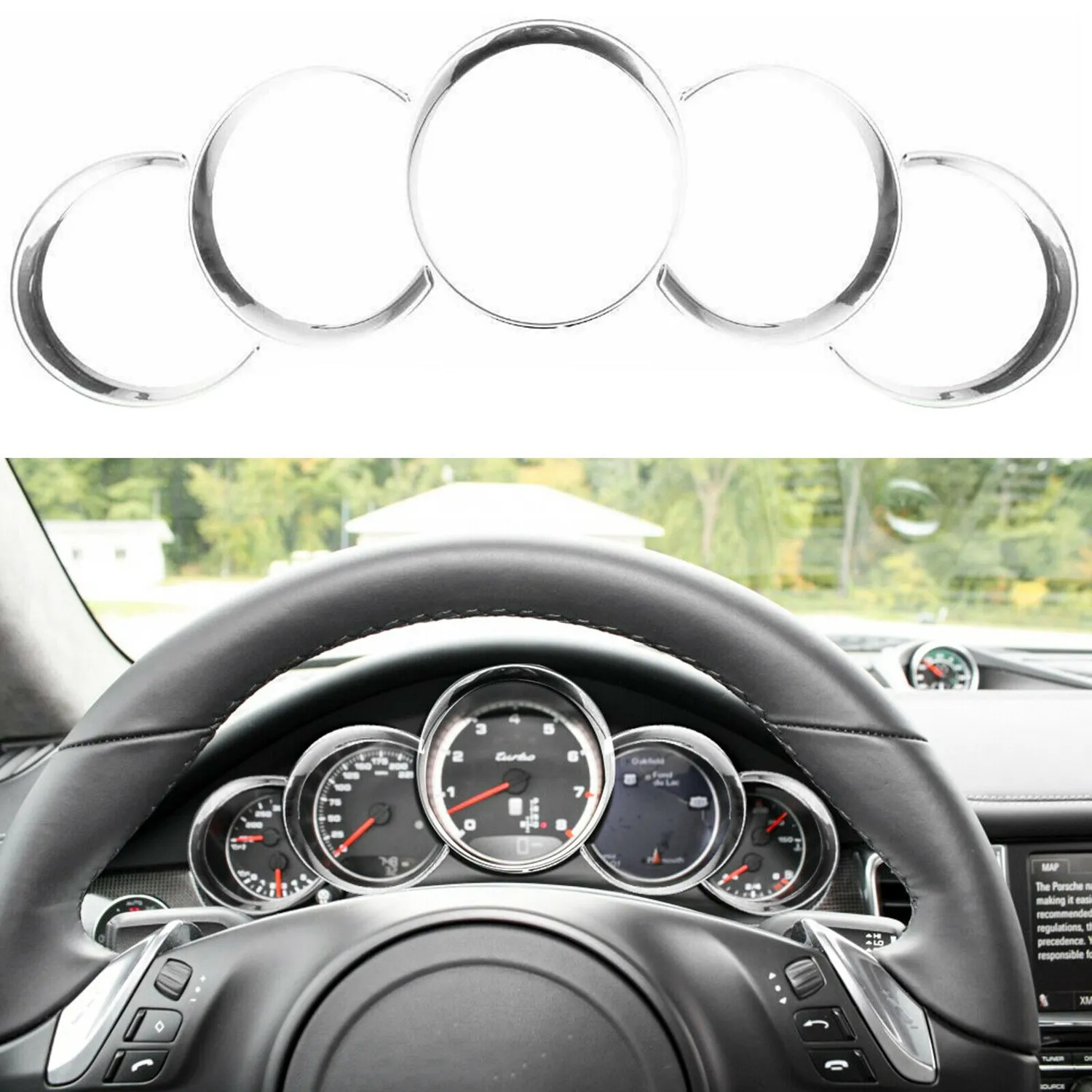 Voor-Porsche Cayenne 958 2011-2018 Zilveren Auto Dashboard Meter Ring Covers Trim Interieur Decoratie