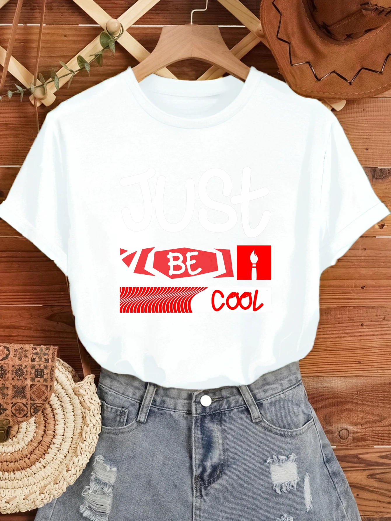 

Женские футболки в китайском стиле Y2k для бега, повседневная футболка из 100% хлопка с принтом Just Be Cool, летняя футболка для четырех сезонов