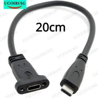 20cm USB C to C Cable USB 3.1 Type C Male to Female Data Extension Cable with Panel Mount Screw Hole