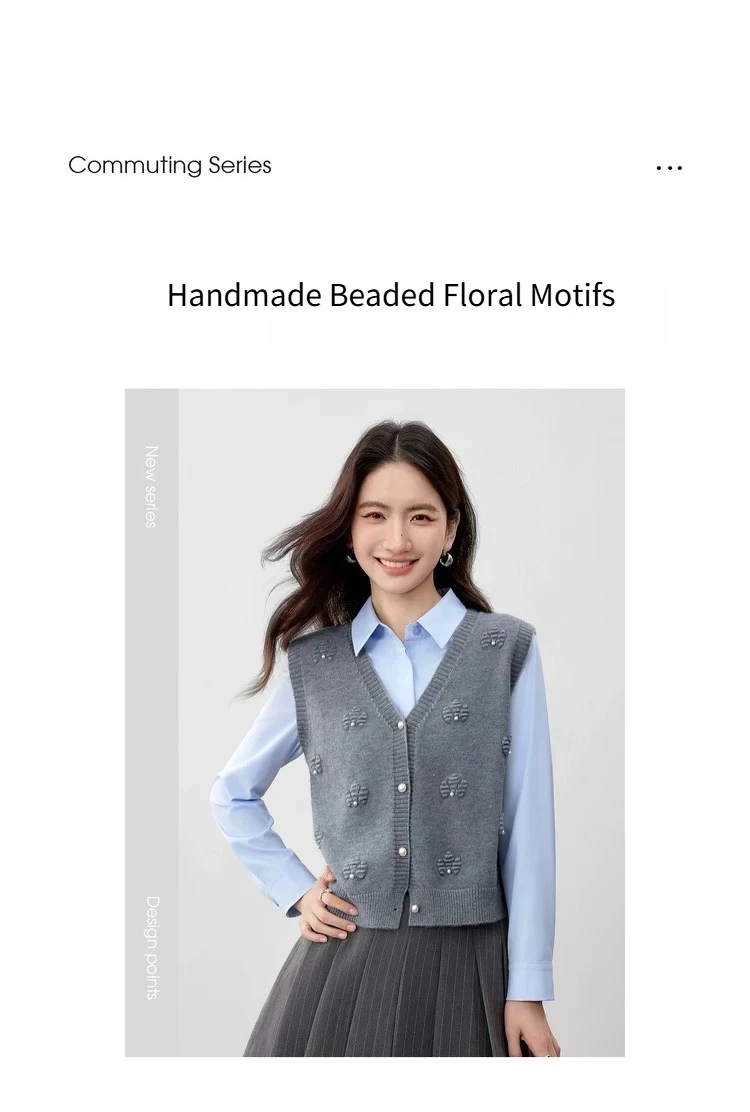 SENTUBILA Strickweste für Damen, Herbst 2026, neue ärmellose Strickjacke, lässige, einreihige Weste mit hohem Stretchanteil, W53JB2692 – Detail 8