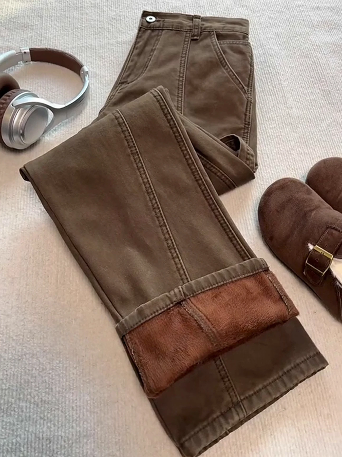 

Мужские джинсы Bury Fce прямого кроя с подкладкой, осенне-зимние, с низкой посадкой, в американском стиле High Street, рабочие брюки