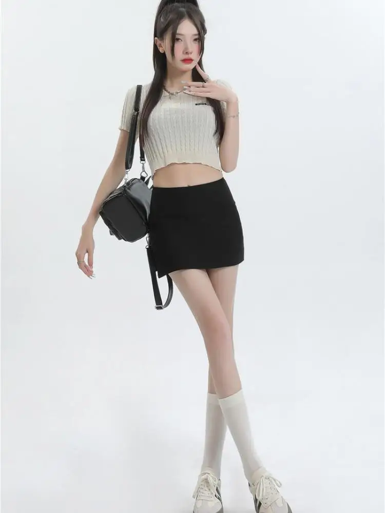 

Korean Fashion Women's Black Elegant Versatile Slim Mini Skirt Summer Grey High Waist Holiday Sports Short Skirt Casual Popular