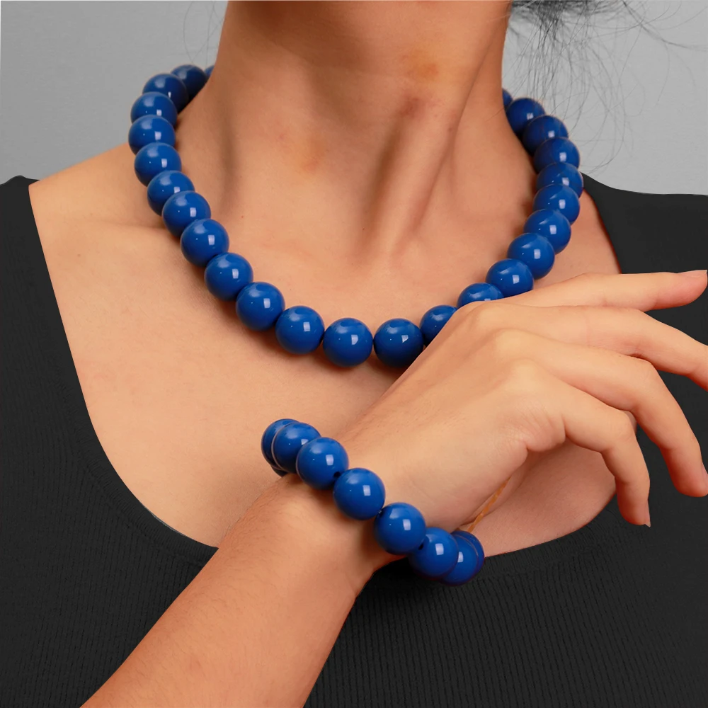 2 Teile/satz Boho Bunte Acryl Runde Perlen Halsband Halskette Armbänder Geometrische Harz Ball Perlen Party Schmuck Set für Frauen Neue – Detail 5