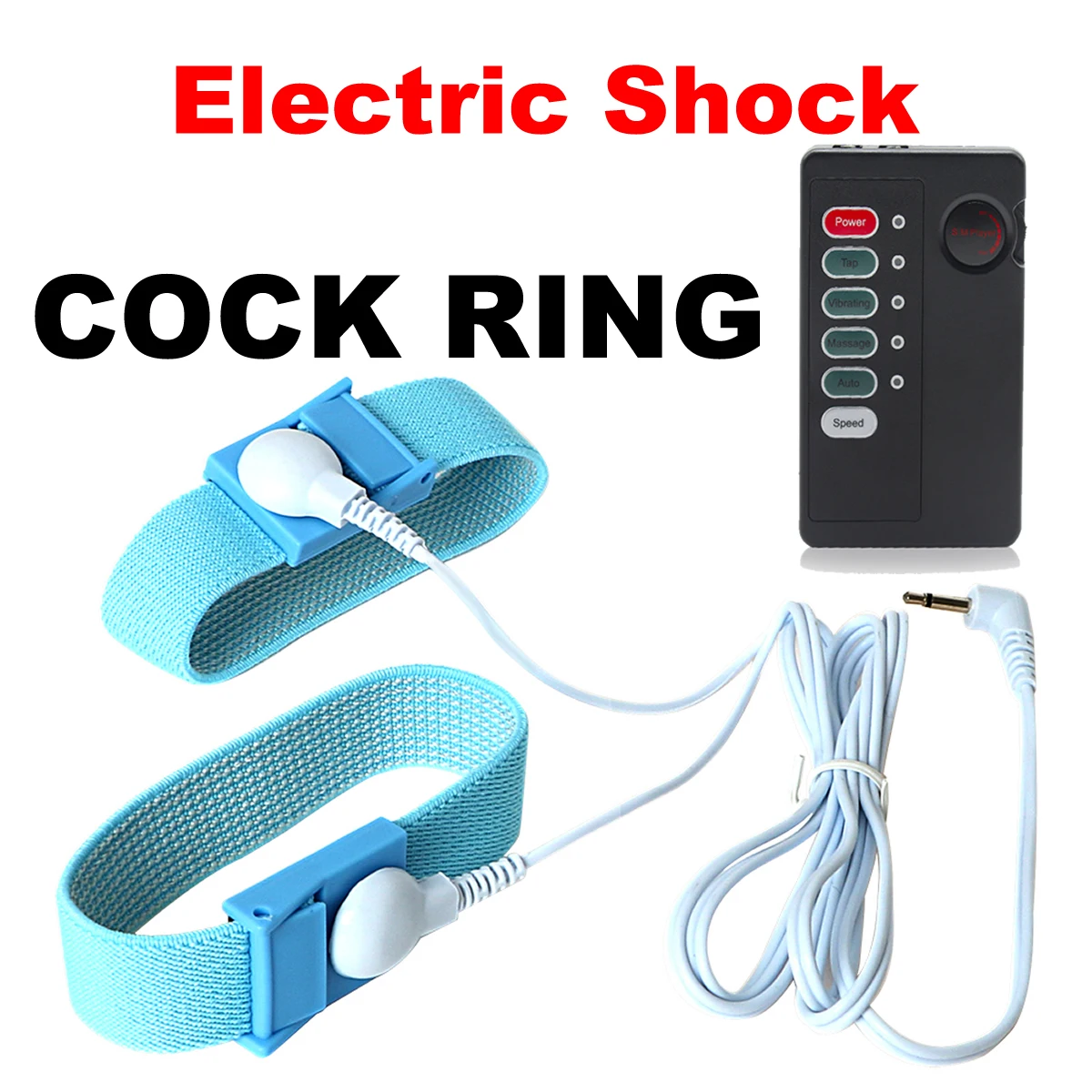 Electric Shock Conductive Fibers Penis Ring Cock Therapy Extender E-stim Massage BDSM Gay Sex Product Kit for Men Masturbation