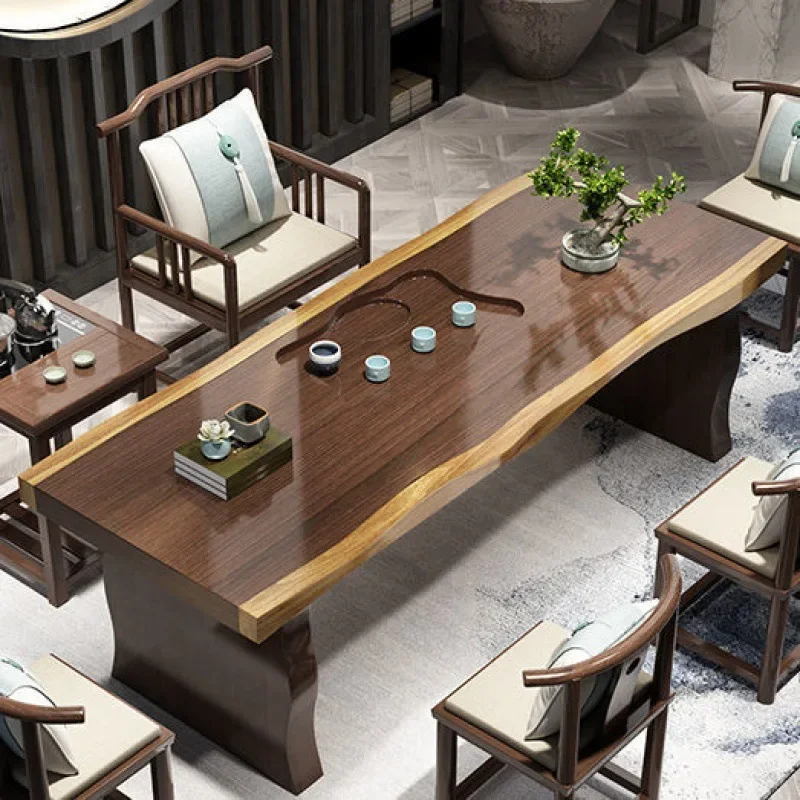 

New Chinese Style Solid Wood Tea Table Tea Making Table Kombucha Table and Chair Log Table-Chair Set