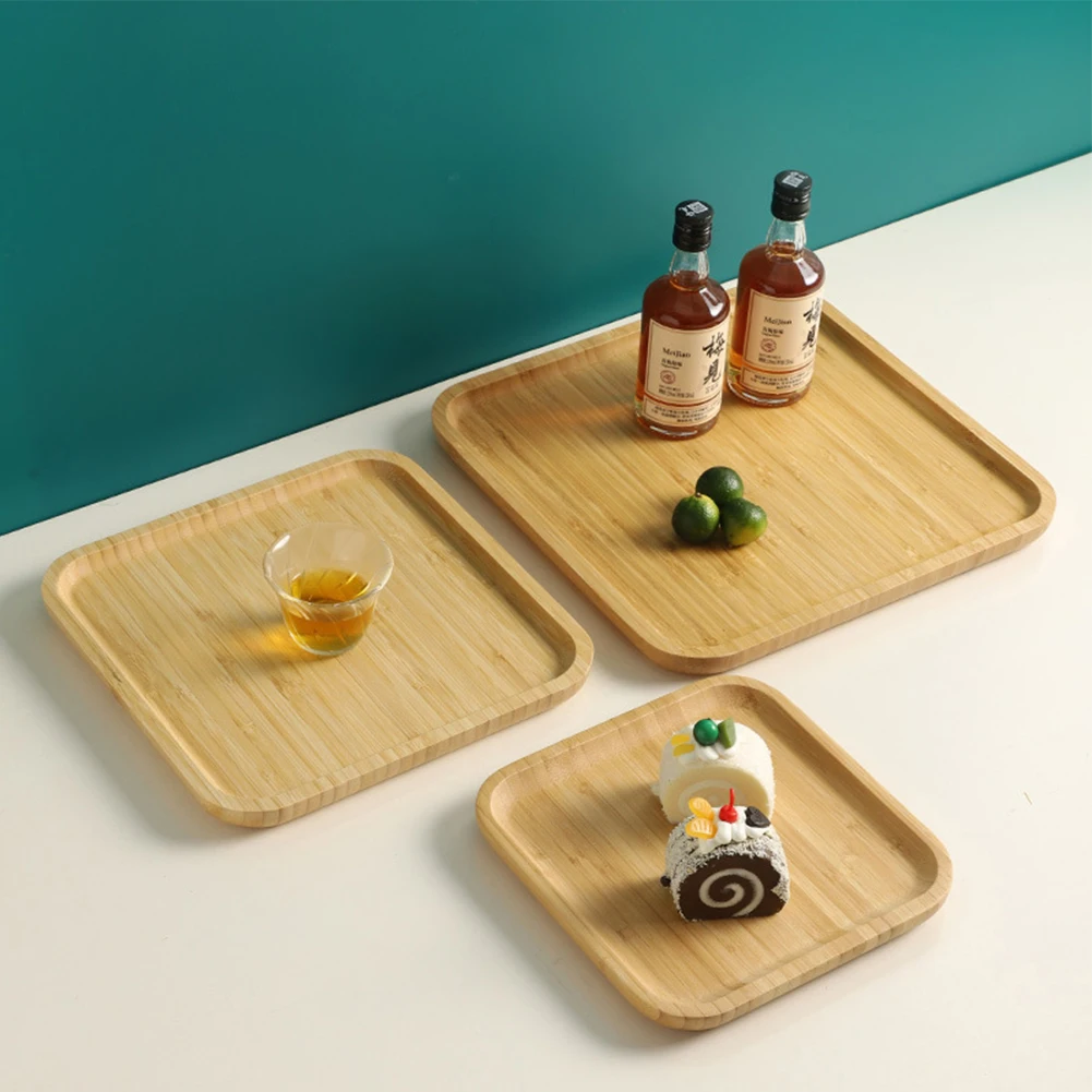 Wooden Serving Tray Square Bamboo Serving Tray Kitchen Food Tableware Tray For Party Gather Serve Tray Multi Size Dust Proof