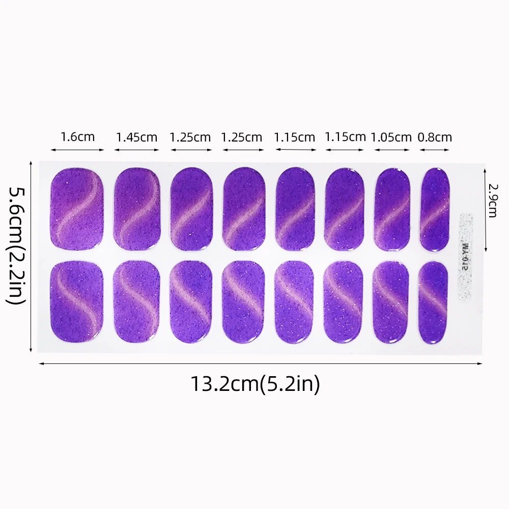 光沢のある半硬化ネイルストリップ,キラキラ,ピュアカラー,ファインフラッシュ,フルカバー,UVおよびLED,キャッツアイステッカー #2,16チップ