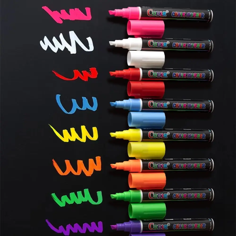 

Набор из 8 жидких меловых маркеров для досок, стекла и сухостираемых досок — яркие цвета, двусторонний наконечник