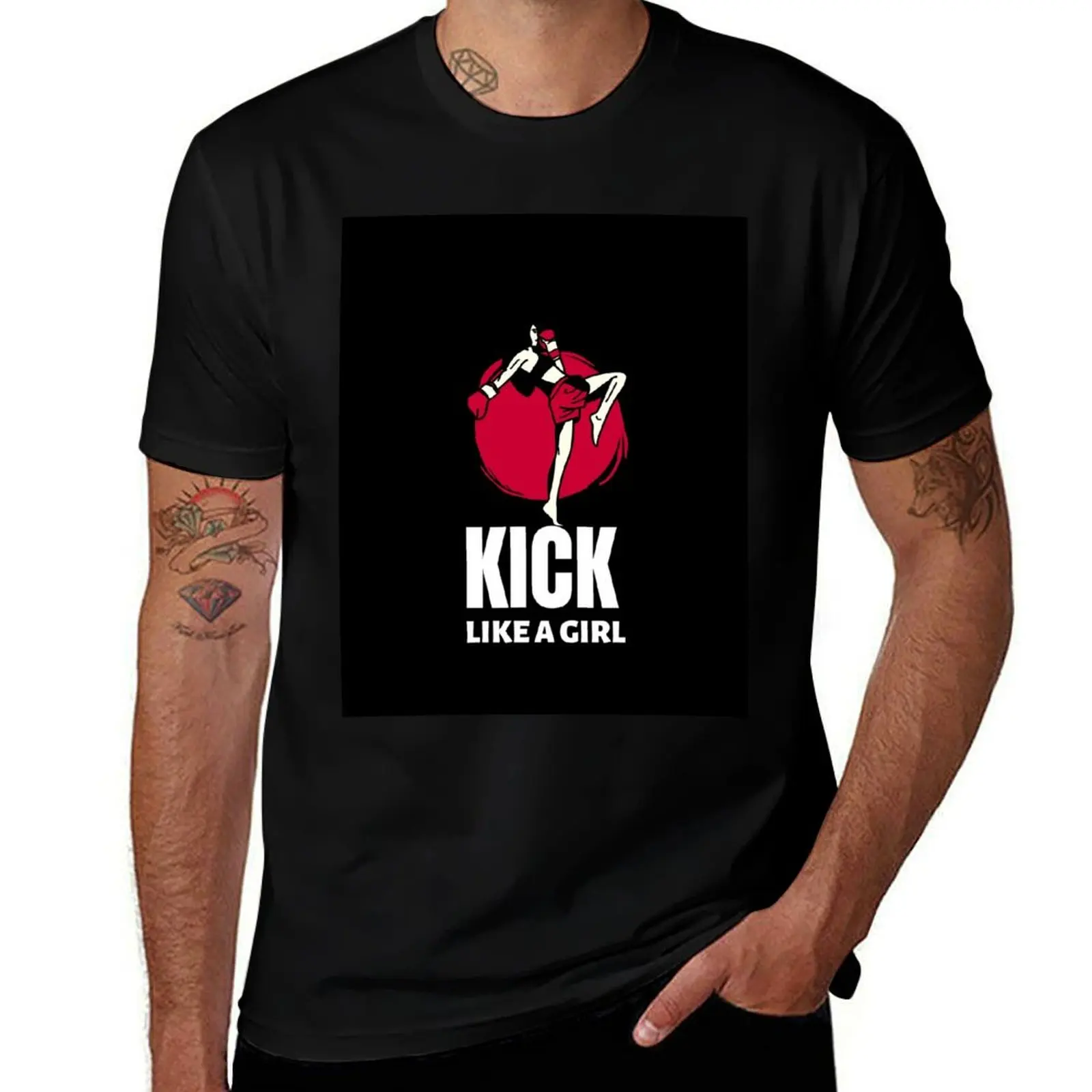 Kick Like A Girl Funny Mixed Martial Arts Thai Boxing Workout Slogan T-Shirt printed t shirts for man T-Shirt