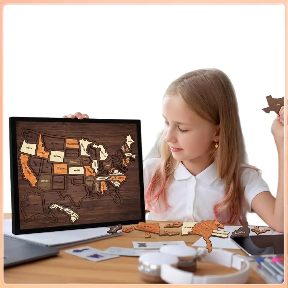

Wooden USA Maps Puzzle Multi-Purpose Landmarks Cork Travel Map Interactive Geography Learning Toy for Couples And Families Gift