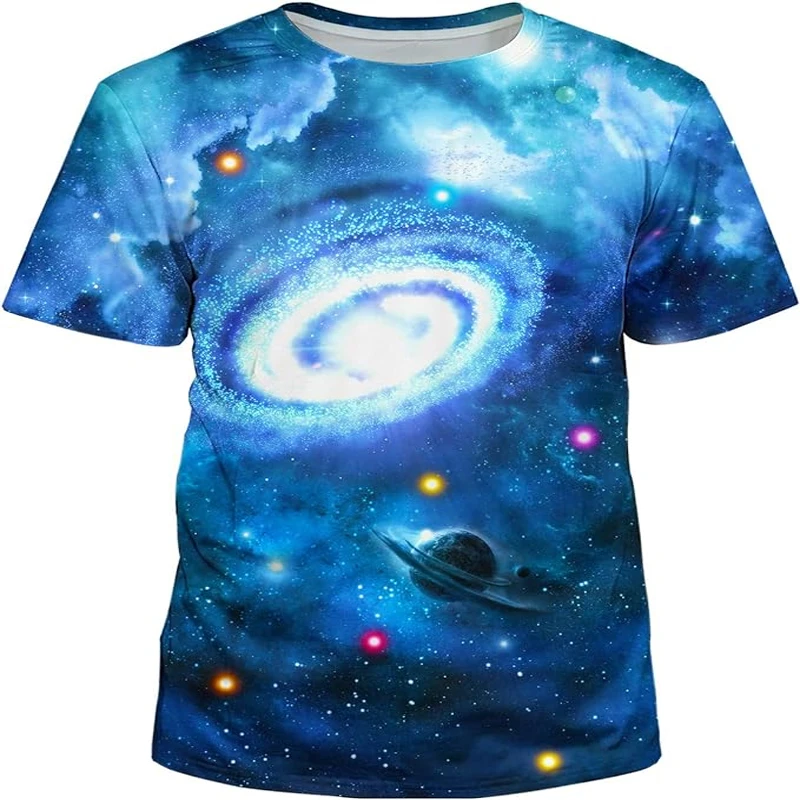 Summer Starry Sky Fantasy graphic t shirts Men Casual Fashion Cool Short Sleeve Personality Trend Printed Universe Pattern Tees