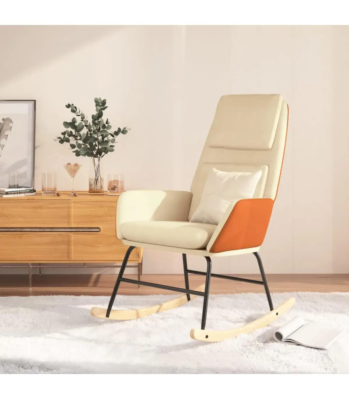 Cream fabric rocking chair