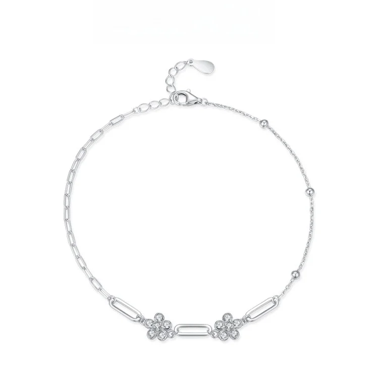 

S925 Sterling Silver Luxury Elegant Flower Micro Diamond Bracelet Women Fine Platinum-Plated Summer Fresh Chain Opening