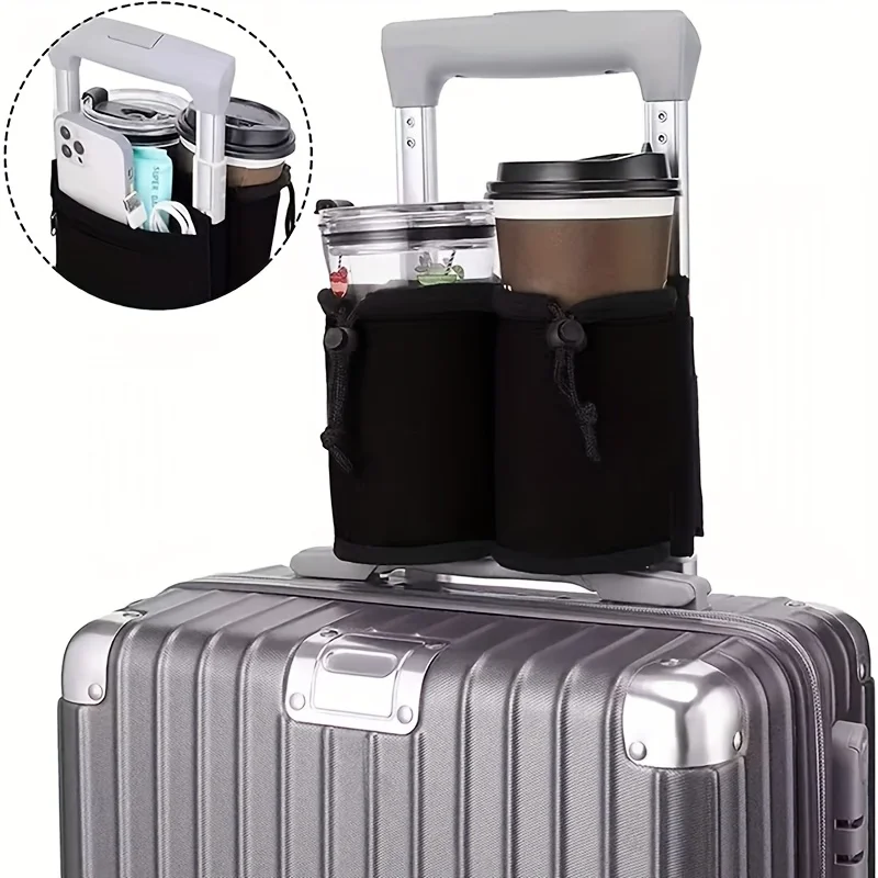Multifunctional Trolley Case Cup Sleeve, Heavy Duty Hand‑Free Milk Tea Holder, Adjustable Height for Travel Suitcase