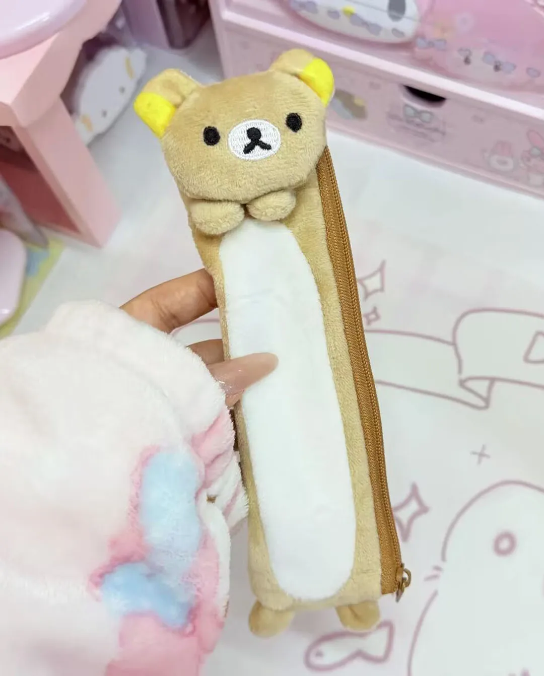 New Cute Rilakkuma Bear Plush Pen Pouch Band Cases for Girls Kids School Pencil Case Container Organizer Bag