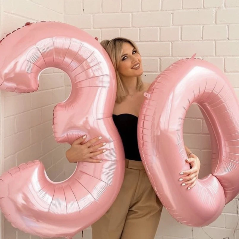 Pink Number Foil Balloons Set 40inch Digital Helium Ballon Stand Adult Birthday Anniversary Party Decoration Supplies
