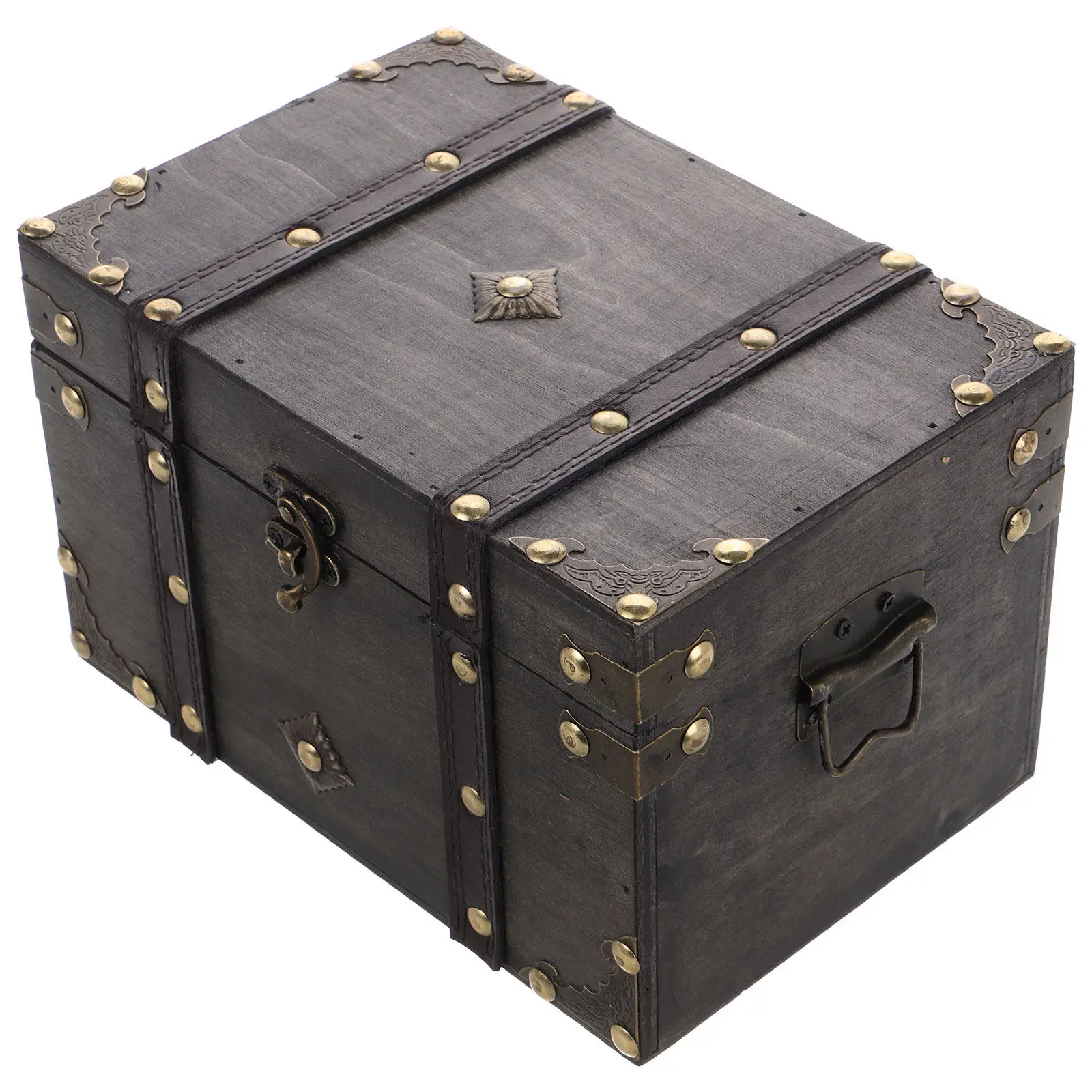 

Деревянный сундук для хранения, темно-серый, винтажный, большой, с замком, для драгоценностей, украшений, декоративный, органайзер