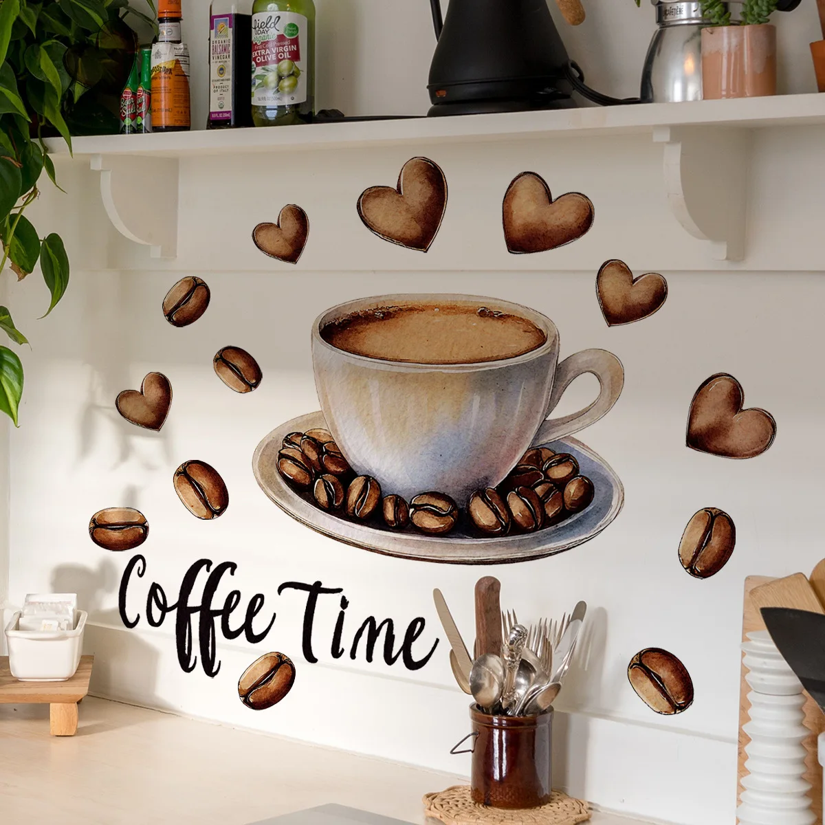 

Coffee Love Wall Decals - Removable Heart Cup & Bean Stickers for Cafe & Home Decor
