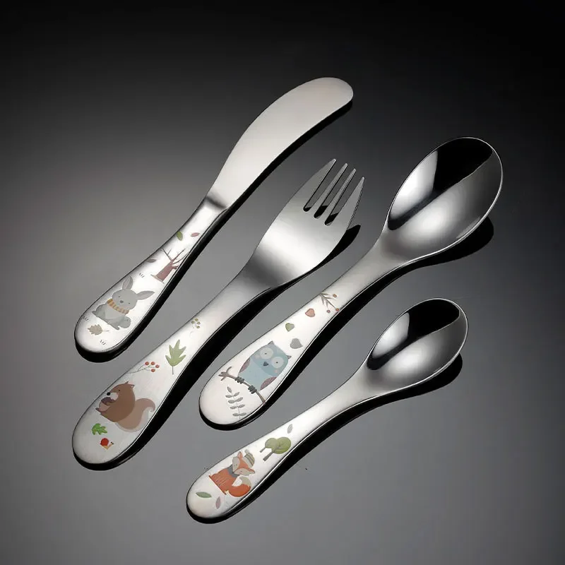 

Creative Children's Knife Fork Spoon Set 304 Stainless Steel Cartoon Tableware Kindergarten Student Steak 4-piece Set