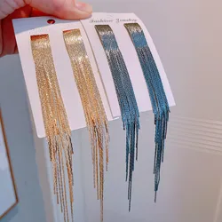 2022 New Trendy Gold Color Dangle Earrings Female Korean Style Big Metal Earring Long Tassel Earrings For Women Fashion Jewelry