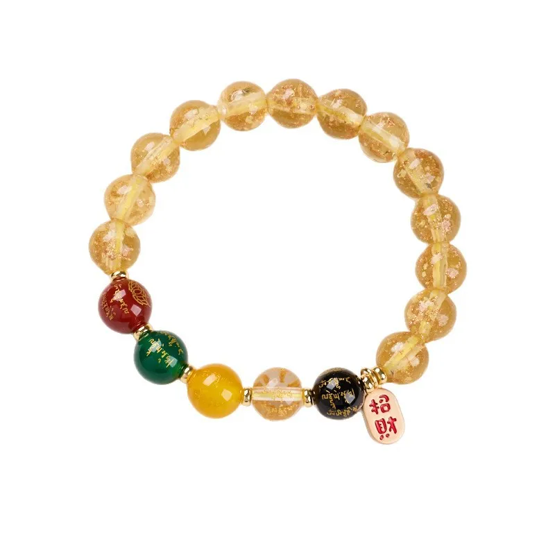 Five Gods Of Wealth Blessing 10MM Incense Ash Luminous Gold Glass Bracelet BFF Jewelry Exquisite Lucky Fashion Accessory
