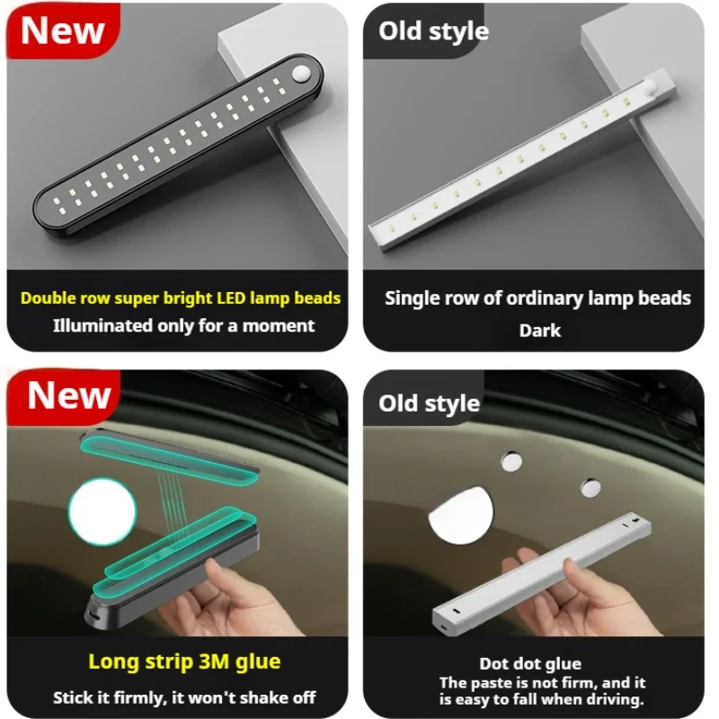 Universal For Floor Trunk Hood USB Rechargeable Automatic Induction Light Bar Magnetic Maual Sensing Mode Lamp Car Sensor Light