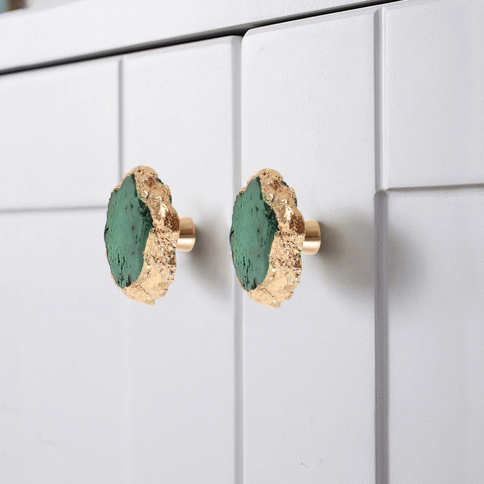 Irregular Crystal Slice Cabinet Pull Handle Green Screw Closet Drawer Dresser Bathroom Brass Hardware Bathroom Cabinet Knobs