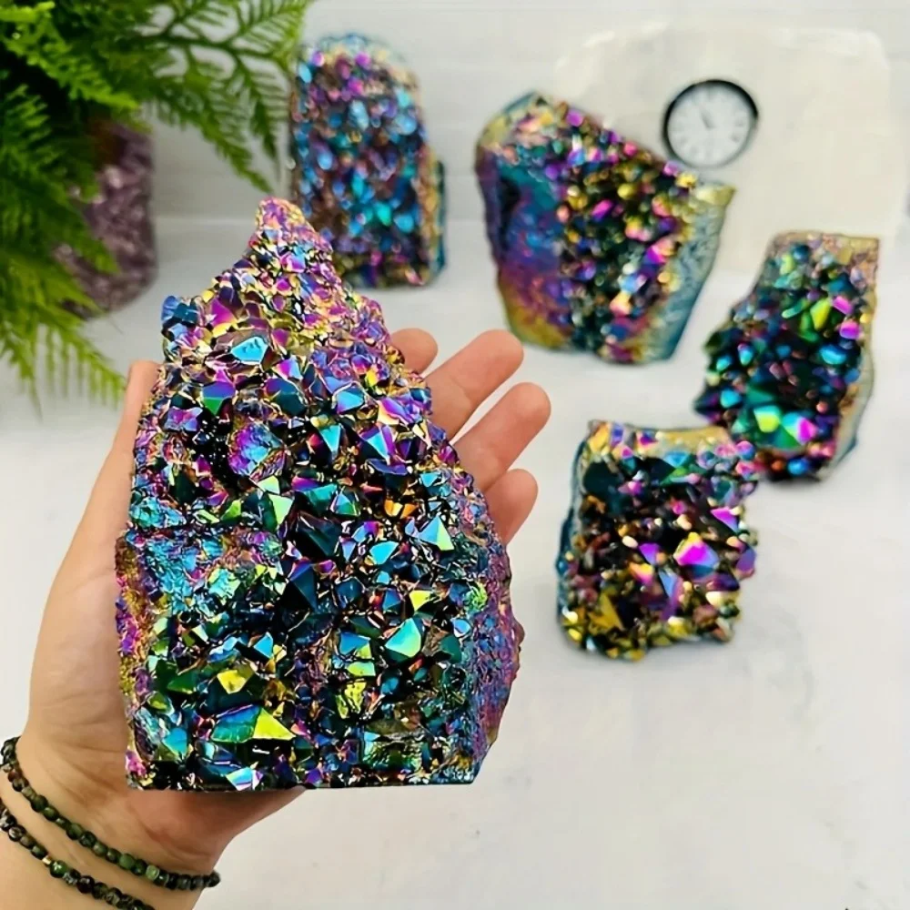 Electroplating Color High Quality Titanium Aura Quartz Crystal Cluster Iridescent Chakra Crystal For specimen decorative crafts