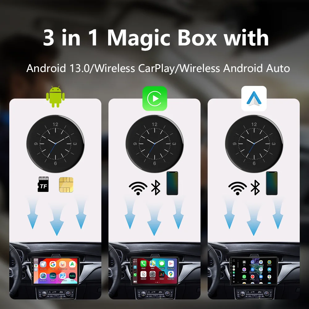กล่อง AI Carplay Android Auto ไร้สาย,เสียบและเล่นเหมาะกับรถยนต์ตั้งแต่ปี 2016,Android 13 QCM6225 4+64 GB,รองรับแอปใดๆ - KT7H