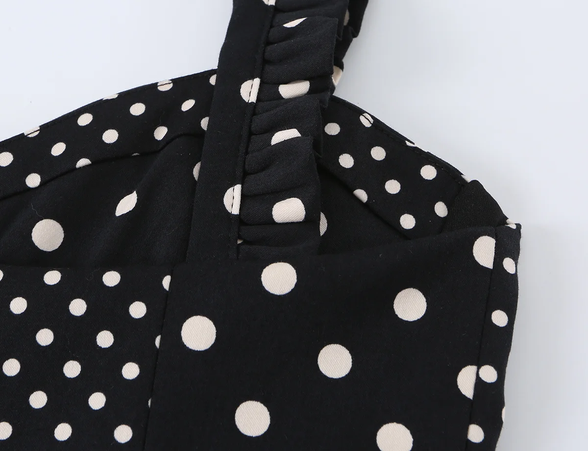 TFMLN Sexy Damen Schwarzes Polka-Dot-Print Plissiertes Trägertop Schlankmachendes Korsett Rückenfreies Camisole-Top für Party und Club – Detail 10