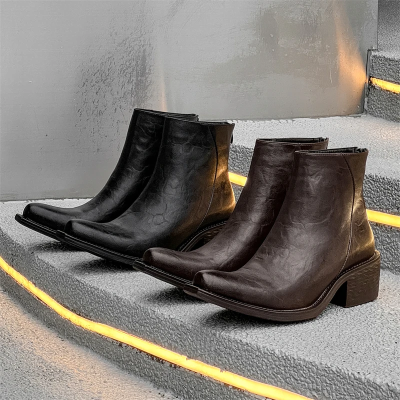 New Upturned Wizard Height Increasing Short Sleeve Chelsea Boots, Worn Pointed Boots