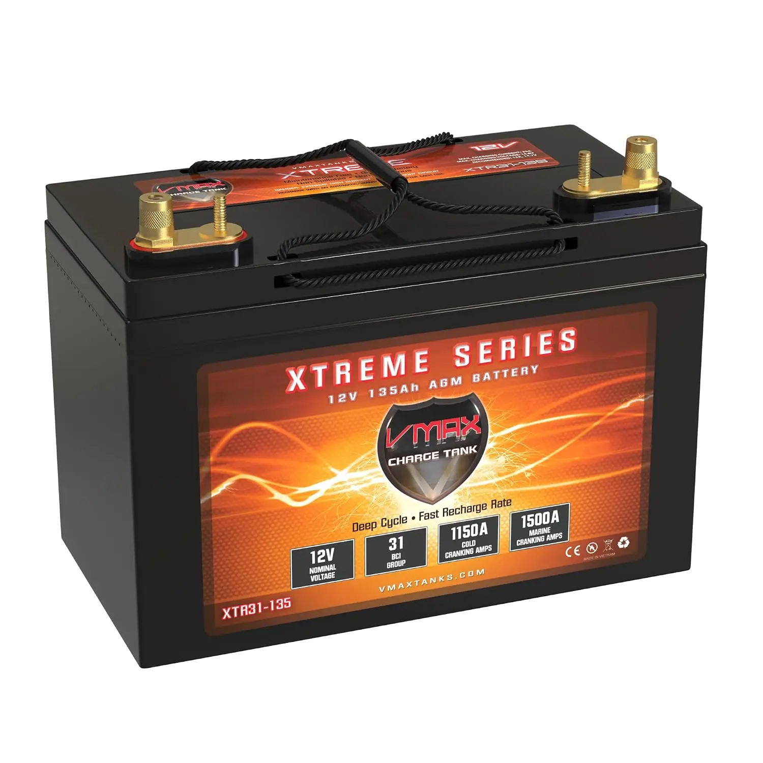 12V 135AH AGM Sealed Deep Cycle Group 31 Battery 800CCA for Marine RV Solar Off-Grid Backup, Customized
