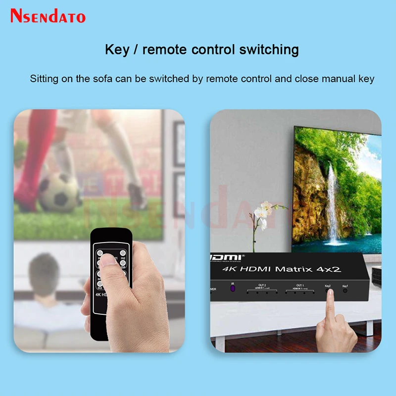 Commutateur matriciel répartiteur HDMI 4 en 2 sorties, 4x2, convertisseur audio/vidéo EDID, adaptateur pour moniteur
