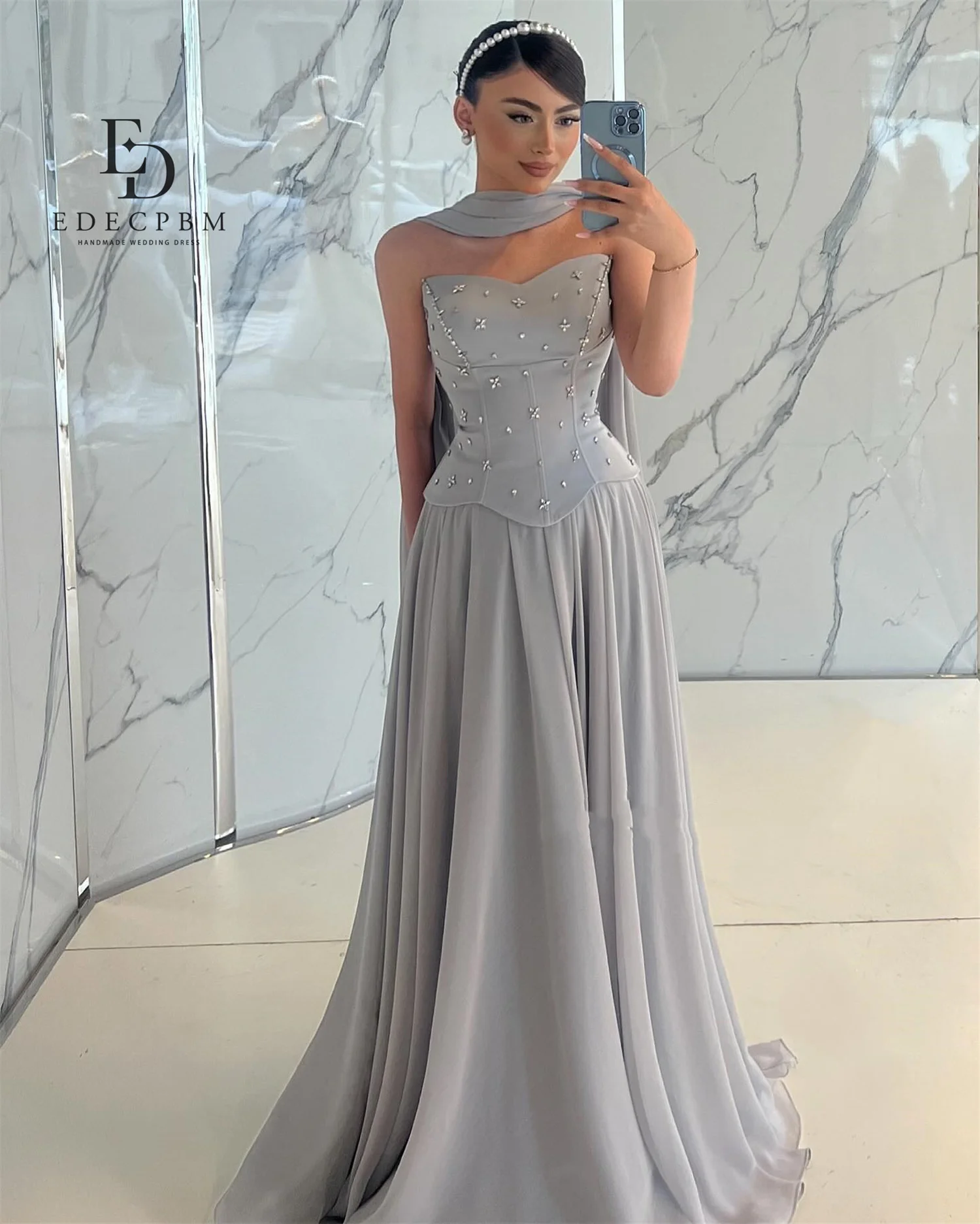 EDECPBM فساتين سهرة Dresses Gala Evening Dresses 2025 Woman Shawl Customized Grey Vestidos De Festa A-line Women's Prom Dress image 2