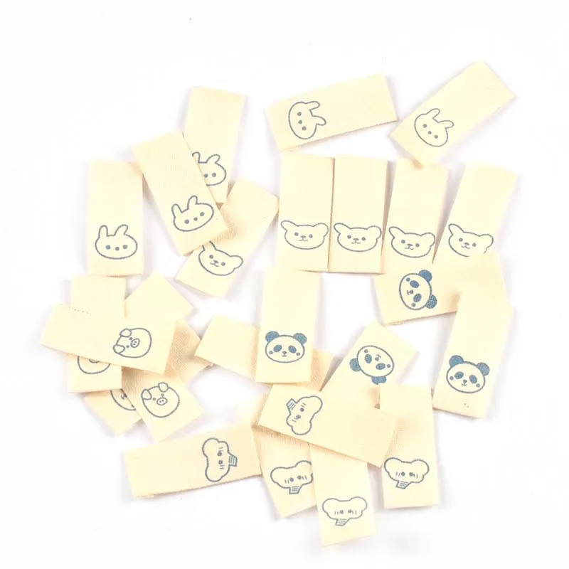 50pcs Elephant/Panda/Piggy Cartoon Labels For Kids Clothing Sewing Accessories DIY Hats Bags Crafts Supplies Cotton Woven Tags