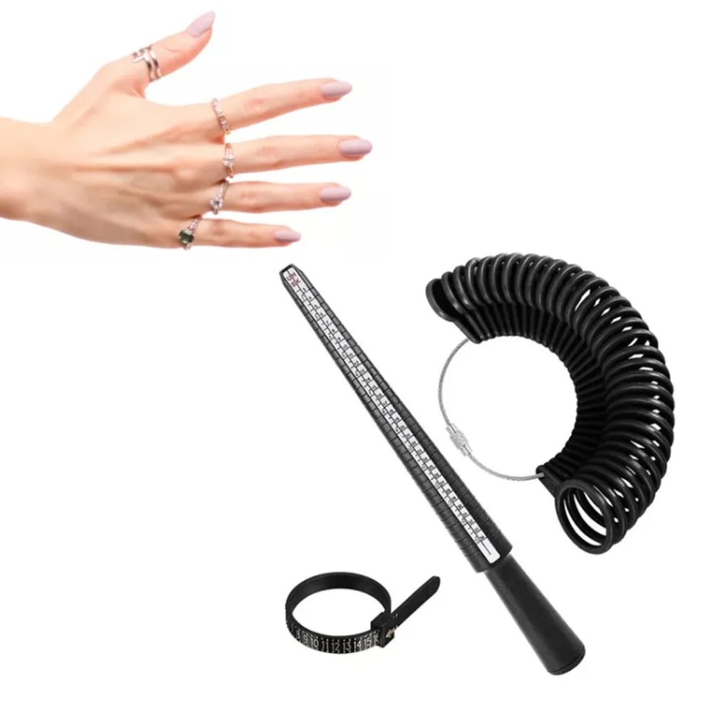 3pcs Adjustable Clear Scale Ring Measuring Stick US Size Black Color Finger Sizer Finger Sizing Measuring Tool Jewelry Making